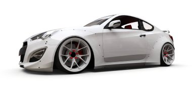 Beyaz küçük spor otomobil coupe. 3D render.