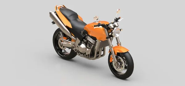 Orange városi sport kétüléses motorkerékpár egy szürke háttér. 3D-illusztráció. — Stock Fotó
