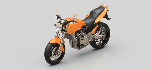 Orange Urban sport tvåsitsiga motorcykel på en grå bakgrund. 3D-illustration. — Stockfoto