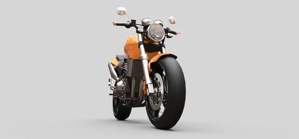 Orange Urban sport tvåsitsiga motorcykel på en grå bakgrund. 3D-illustration. — Stockfoto