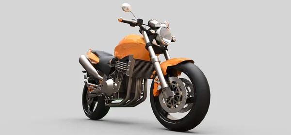 Orange Urban sport tvåsitsiga motorcykel på en grå bakgrund. 3D-illustration. — Stockfoto