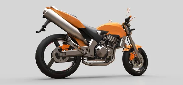 Orange Urban sport tvåsitsiga motorcykel på en grå bakgrund. 3D-illustration. — Stockfoto