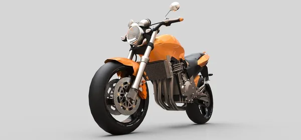 Orange Urban sport tvåsitsiga motorcykel på en grå bakgrund. 3D-illustration. — Stockfoto