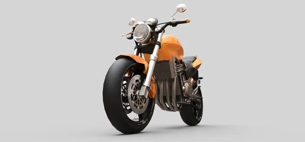 Orange Urban sport tvåsitsiga motorcykel på en grå bakgrund. 3D-illustration. — Stockfoto