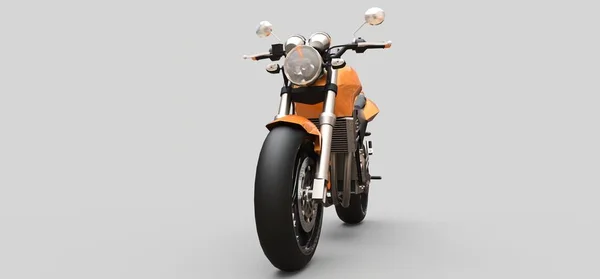 Orange Urban sport tvåsitsiga motorcykel på en grå bakgrund. 3D-illustration. — Stockfoto