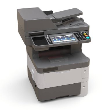Beyaz arka planda lazer yazıcı. 3d illüstrasyon.