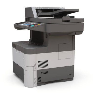 Beyaz arka planda lazer yazıcı. 3d illüstrasyon.