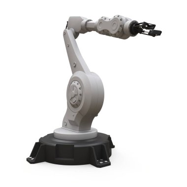 Bir fabrikada veya üretimdeki her iş için robot kolu. Karmaşık görevler için mekanik ekipman. 3d illüstrasyon.