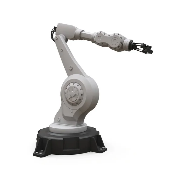 Robotické rameno pro jakoukoliv práci v továrně nebo ve výrobě. Mechatronické vybavení pro složité úkoly. 3D ilustrace. — Stock fotografie