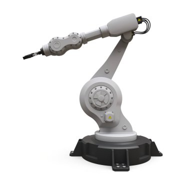 Bir fabrikada veya üretimdeki her iş için robot kolu. Karmaşık görevler için mekanik ekipman. 3d illüstrasyon.