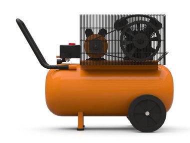 Turuncu yatay hava kompresörü beyaz bir arka plan üzerinde izole. 3d illüstrasyon.