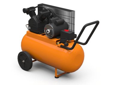 Turuncu yatay hava kompresörü beyaz bir arka plan üzerinde izole. 3d illüstrasyon.