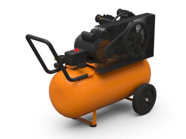 Turuncu yatay hava kompresörü beyaz bir arka plan üzerinde izole. 3d illüstrasyon.