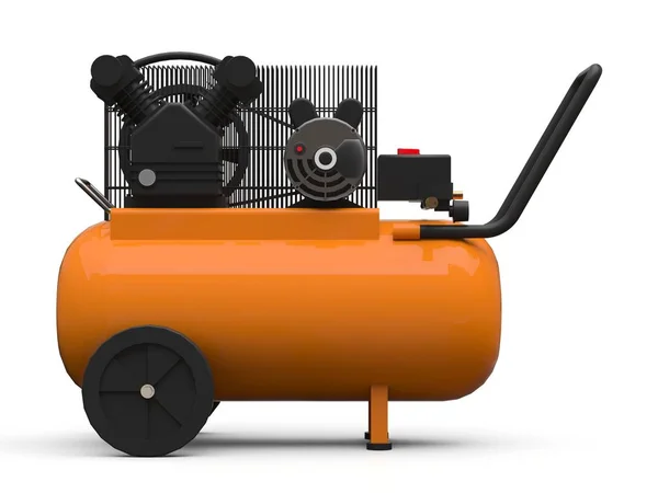 Compresor de aire horizontal naranja aislado sobre fondo blanco. ilustración 3d . — Foto de Stock