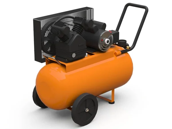 橙色水平空气压缩机隔离在白色背景上。3d 插图. — 图库照片
