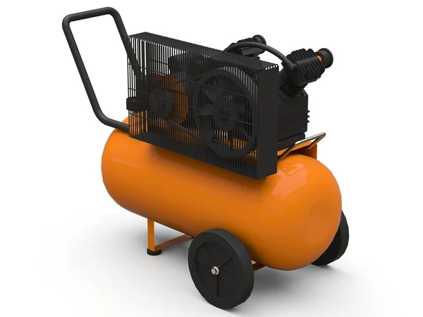 Orange horizontal air compressor isolated on a white background. 3d illustration. — Stock Photo, Image