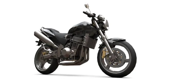 Schwarzes urbanes Sport-Zweisitzmotorrad auf weißem Hintergrund. 3D-Illustration. — Stockfoto
