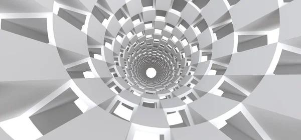 디자인의 추상적 배경으로 긴 흰색 터널. 3d 도면. — 스톡 사진