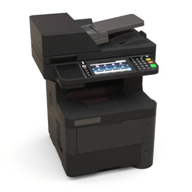 Beyaz arka planda lazer yazıcı. 3d illüstrasyon.