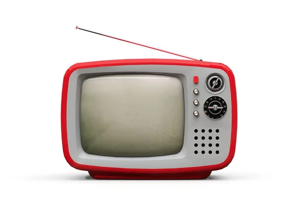 Cute old red tv with antenna on a white background. 3d illustration. — Stock Photo, Image