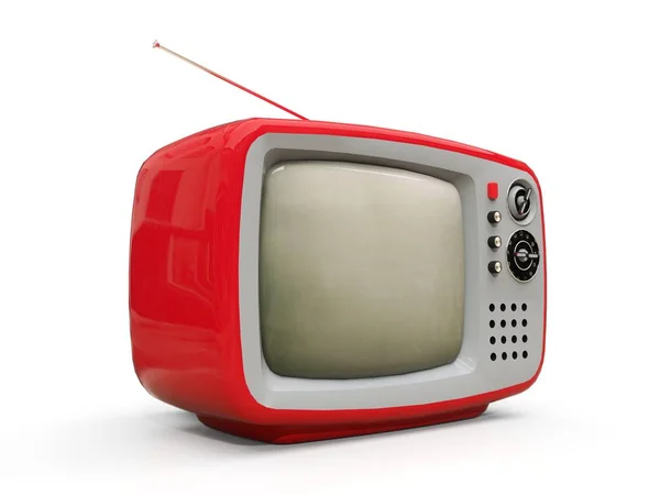 Carino vecchia tv rossa con antenna su sfondo bianco. Illustrazione 3d . — Foto Stock