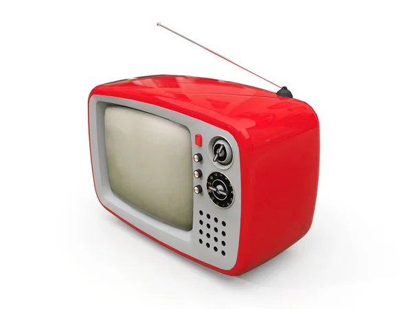 Cute old red tv with antenna on a white background. 3d illustration. — Stock Photo, Image