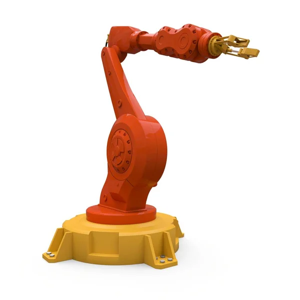 Robotische oranje arm voor elk werk in een fabriek of productie. Mechatronische apparatuur voor complexe taken. 3D-illustratie. — Stockfoto