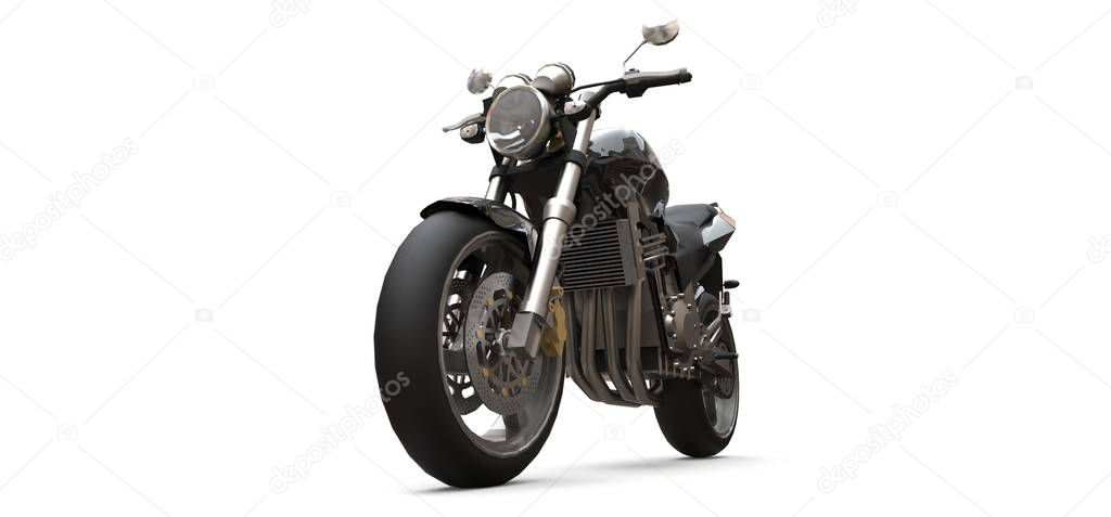 Black urban sport two-seater motorcycle on a white background. 3d illustration.