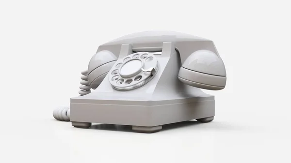 Altes weißes Wähltelefon auf weißem Hintergrund. 3D-Illustration. — Stockfoto