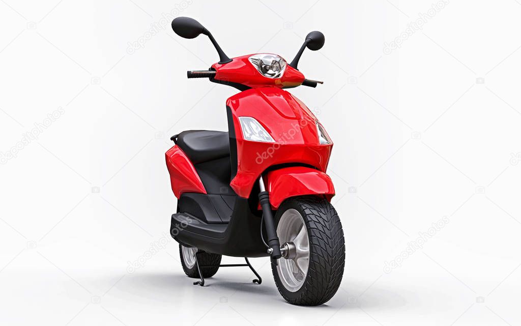 Modern urban red moped on a white background. 3d illustration.