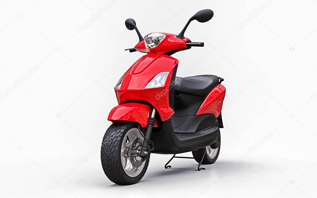 Modern urban red moped on a white background. 3d illustration.