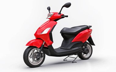 Beyaz arka planda modern kentsel kırmızı mobilet. 3d illüstrasyon.