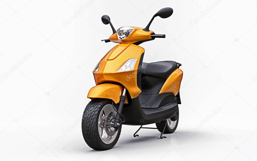 Modern urban orange moped on a white background. 3d illustration.