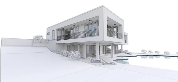 3d modern huis, op witte achtergrond. 3d illustratie. — Stockfoto