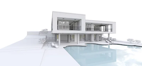 3d modern house, on white background. 3d illustration. — Stock Photo, Image