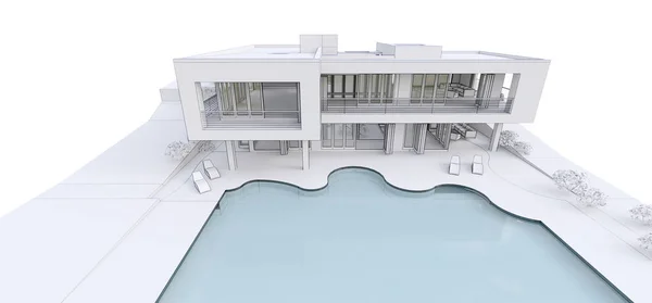 3d casa moderna, su sfondo bianco. Illustrazione 3d. — Foto Stock