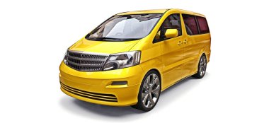 Sarı küçük minivan insanların taşınması için. Beyaz arka planda üç boyutlu illüstrasyon. 3d render.