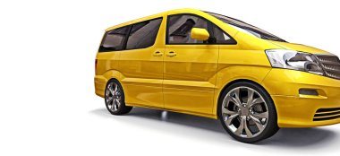 Sarı küçük minivan insanların taşınması için. Beyaz arka planda üç boyutlu illüstrasyon. 3d render.