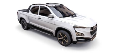 Beyaz izole edilmiş arka planda beyaz konsept kargo kamyonetinin üç boyutlu çizimi. 3d oluşturma.