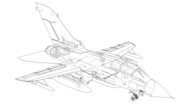Askeri jet savaş siluetleri. Çizgi çizen uçak görüntüsü. Uçağın iç yapısı. 3d oluşturma