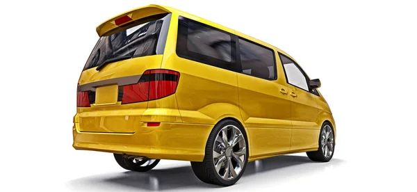 Minibús amarillo pequeño para el transporte de personas. Ilustración tridimensional sobre fondo blanco. renderizado 3d . — Foto de Stock