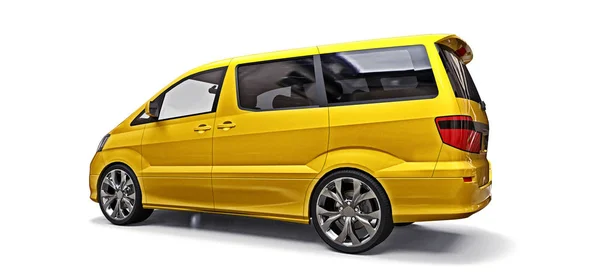 Minivan giallo per il trasporto di persone. Illustrazione tridimensionale su sfondo bianco. rendering 3d . — Foto Stock