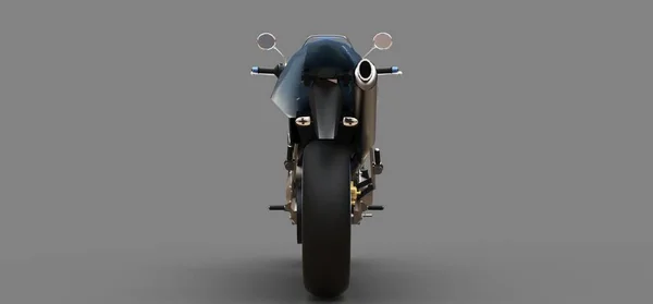 Blue urban sport two-seater motorcycle on a gray background. 3d illustration. — Stock Photo, Image