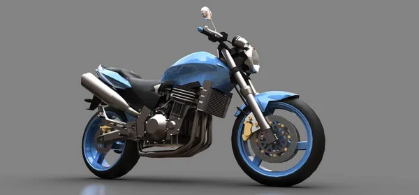 Moto biposto sportiva urbana blu su sfondo grigio. Illustrazione 3d . — Foto Stock