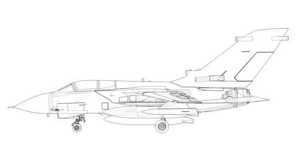 Siluety vojenských stíhaček. Obrázek letadla v liniích kreslení obrysů. Vnitřní konstrukce toho letadla. 3D vykreslování — Stock fotografie