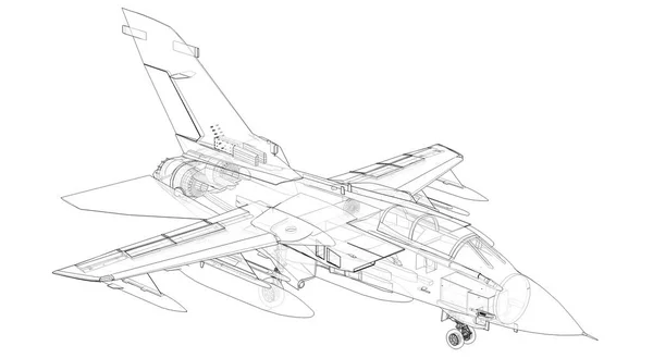 Силуэты военных истребителей. Изображение самолета в контурных чертежах. Внутренняя структура самолета. 3d-рендеринг — стоковое фото
