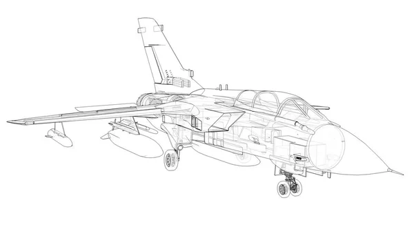 Military jet fighter silhouettes. Image of aircraft in contour drawing lines. The internal structure of the aircraft. 3d rendering