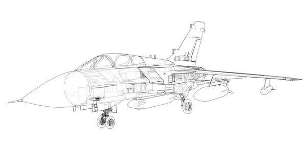 Military jet fighter silhouettes. Image of aircraft in contour drawing lines. The internal structure of the aircraft. 3d rendering — Stock Photo, Image