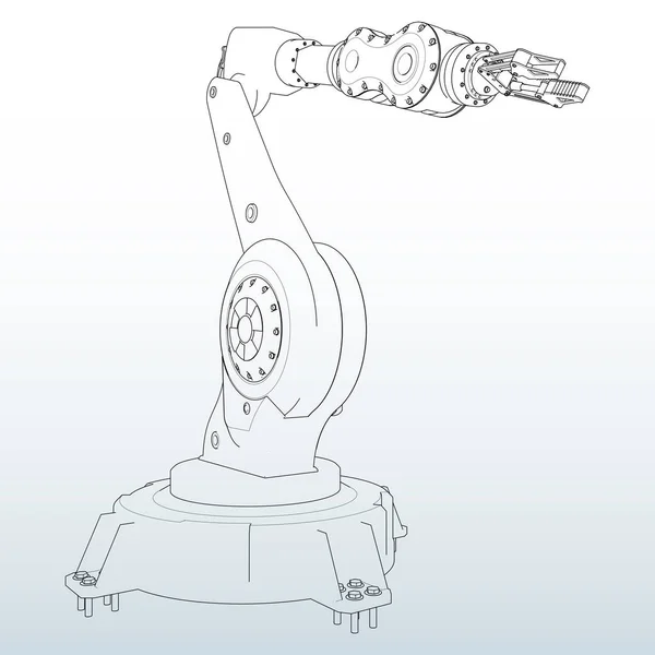 Braccio robotico per qualsiasi lavoro in fabbrica o produzione. Apparecchiature meccatroniche per compiti complessi . — Vettoriale Stock