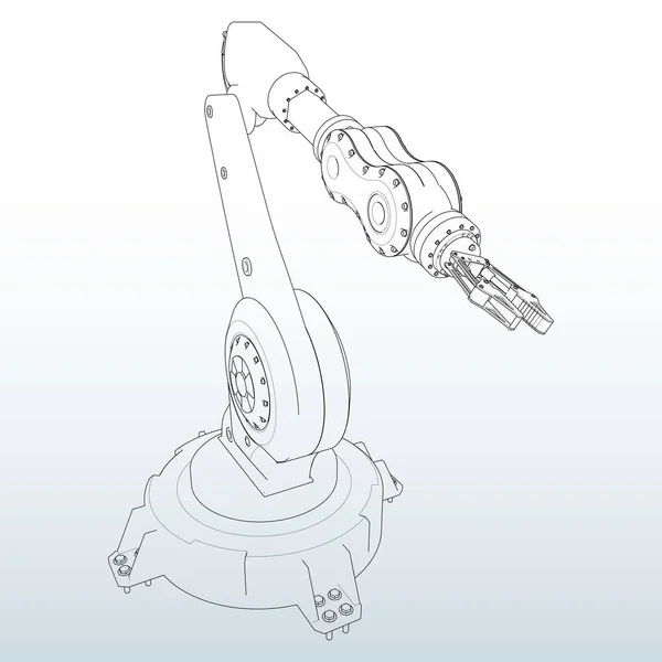 공장이나 생산에서 모든 작업을위한 로봇 팔. 복잡한 작업을 위한 메카트로닉 장비. — 스톡 벡터